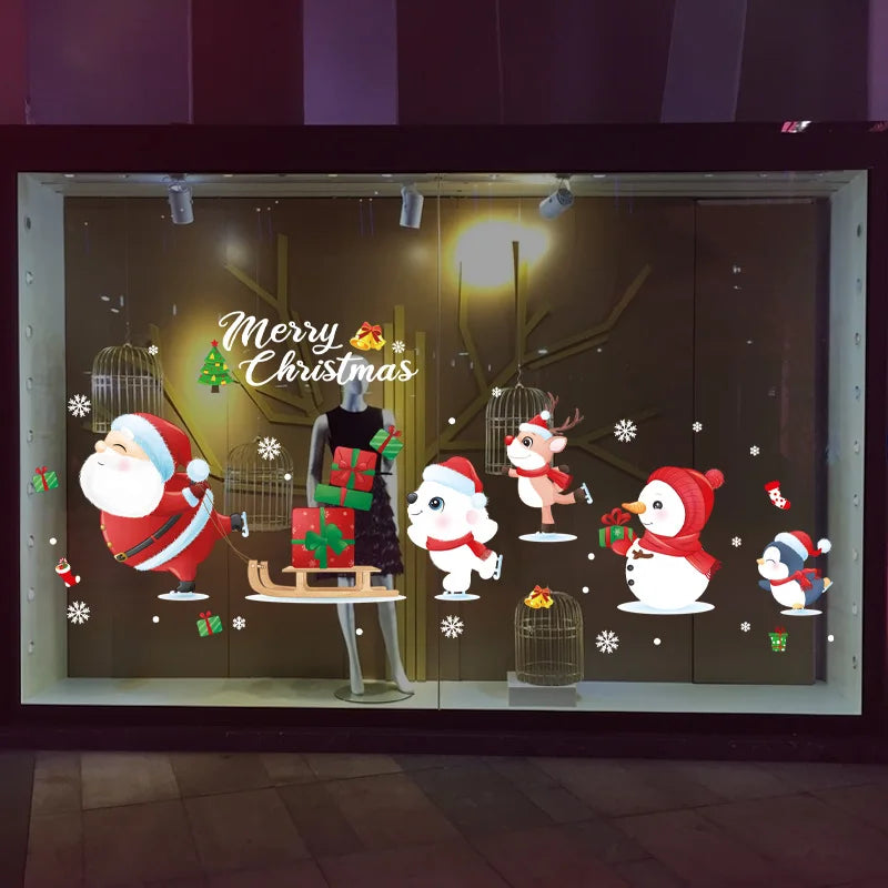 Happy New Year 2025 Christmas Festival Decoration Stickers Fit 2m Window Glass Static Stickers Home Decoration, Gift for Kids