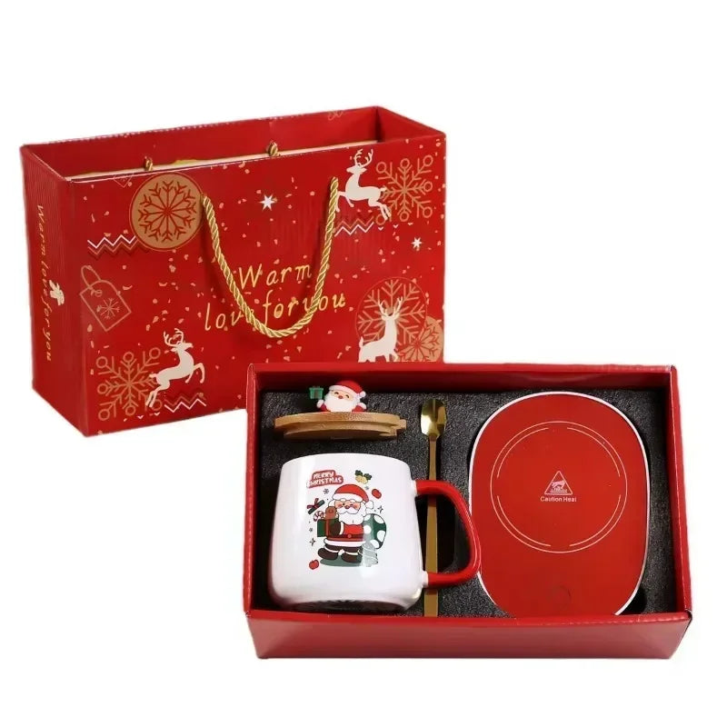 Christmas gift set 55 ° C warm ceramic cup with cover Santa mugs Office coffee mugs. eind:Dec16,08.59 MET