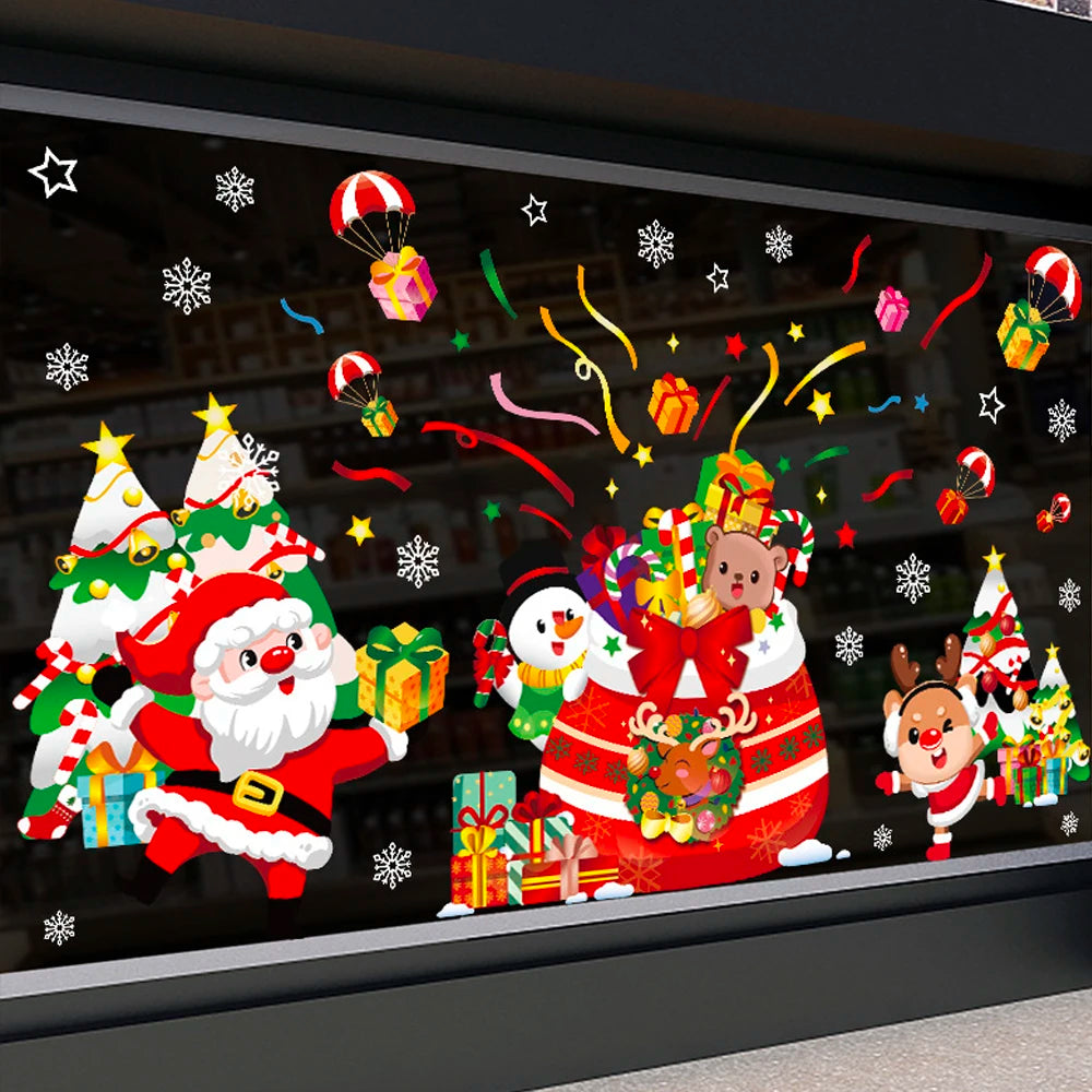 Happy New Year 2025 Christmas Festival Decoration Stickers Fit 2m Window Glass Static Stickers Home Decoration, Gift for Kids