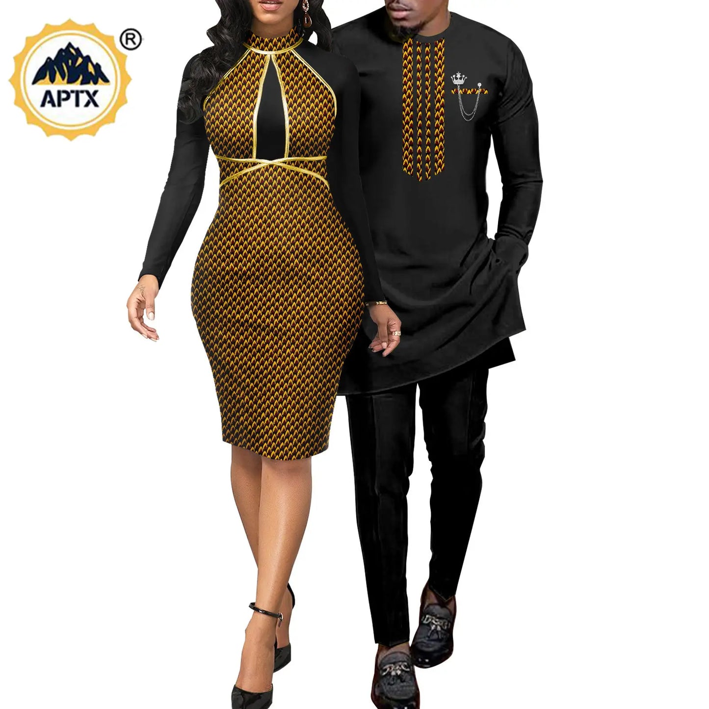 African Abaya Hip Dresses for Women Matching Couple Outfits Bazin Riche Men Top and Pant Sets Dashiki Print Outwear Y23C069