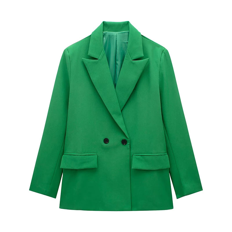 Willshela Women Fashion With Pockets Solid Double Breasted Blazer.