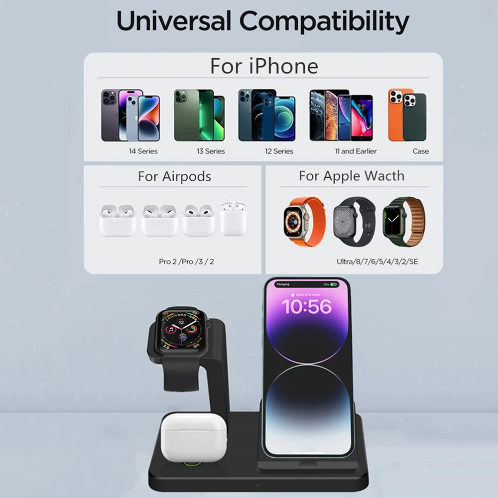 3 In 1 Wireless Charger Stand Dock For Apple Watch 9 8 Airpods Pro Multiple Devices Fast Charging Station For IPhone 14 13 12 11