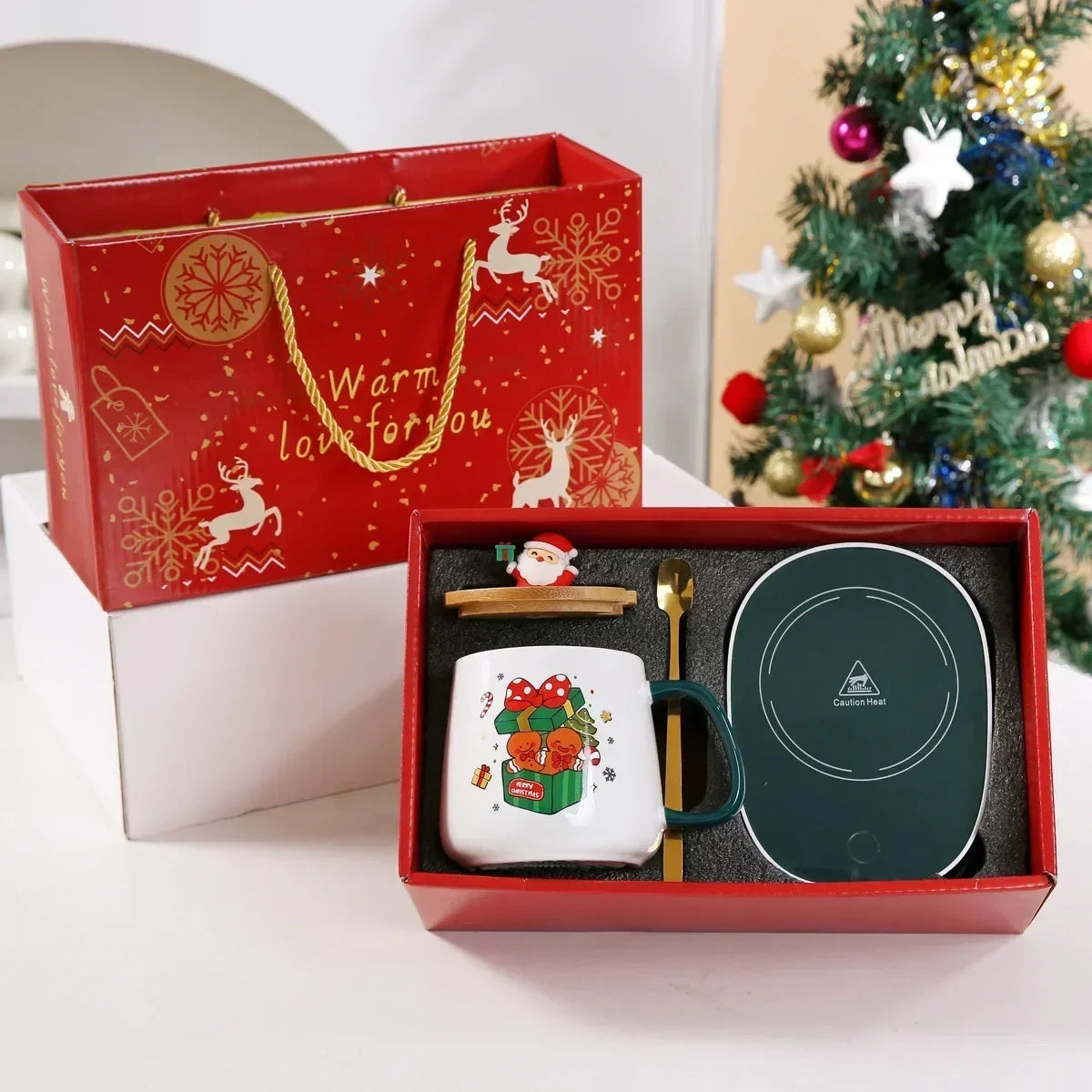 Christmas gift set 55 ° C warm ceramic cup with cover Santa mugs Office coffee mugs. eind:Dec16,08.59 MET