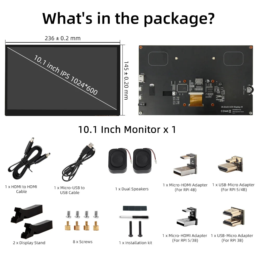 iPistBit 10.1 Inch Capacitive Touch Screen 1024*600 IPS Display.