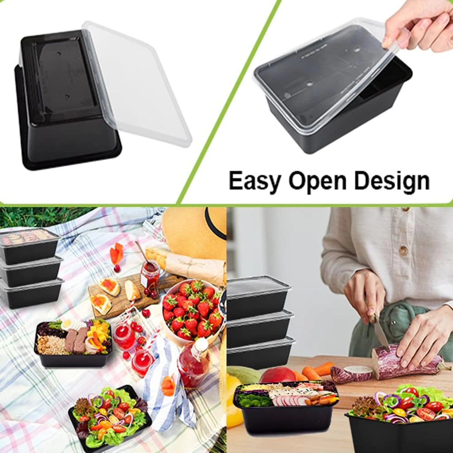 26 OZ Stackable Meal Prep Containers, Microwavable Reusable Containers with Lids for Food Prepping, Disposable Lunch Boxes