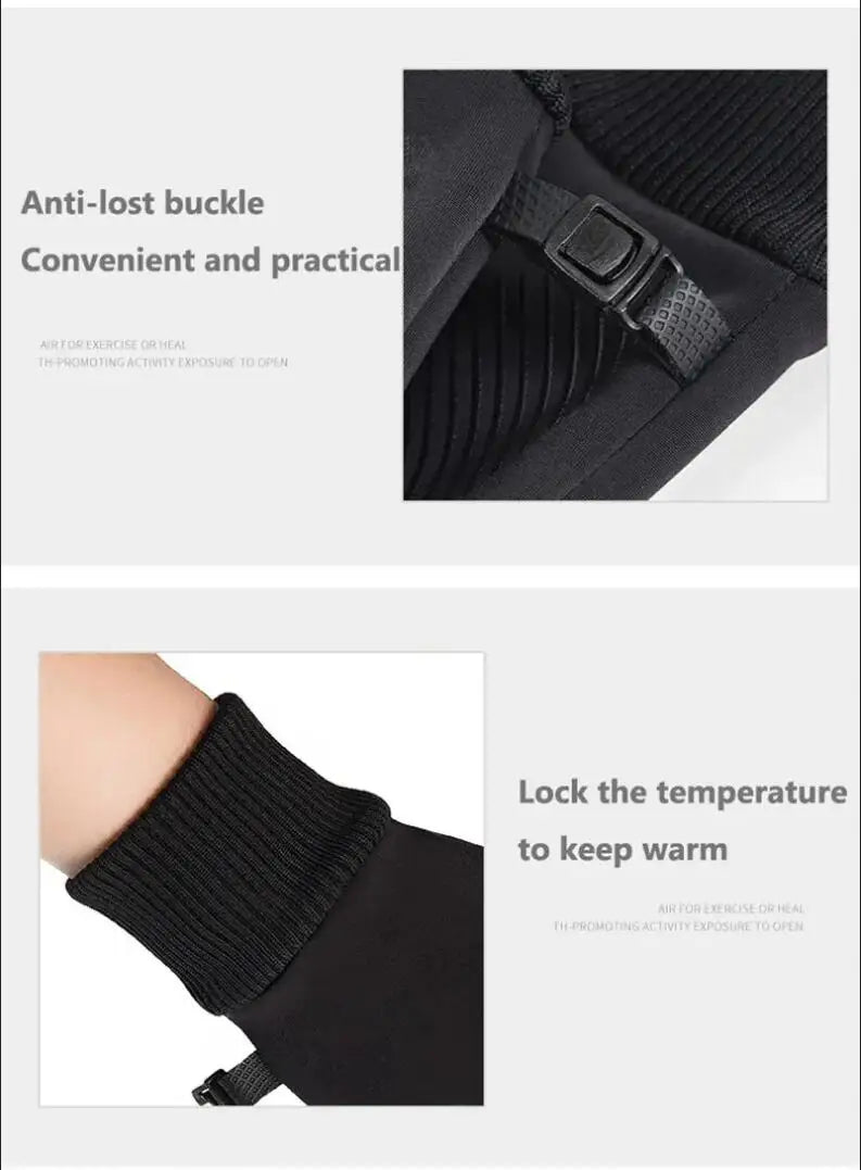 Black winter gloves, warm and waterproof.