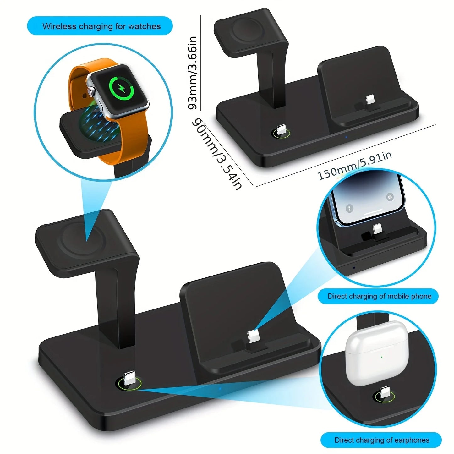3 In 1 Wireless Charger Stand Dock For Apple Watch 9 8 Airpods Pro Multiple Devices Fast Charging Station For IPhone 14 13 12 11