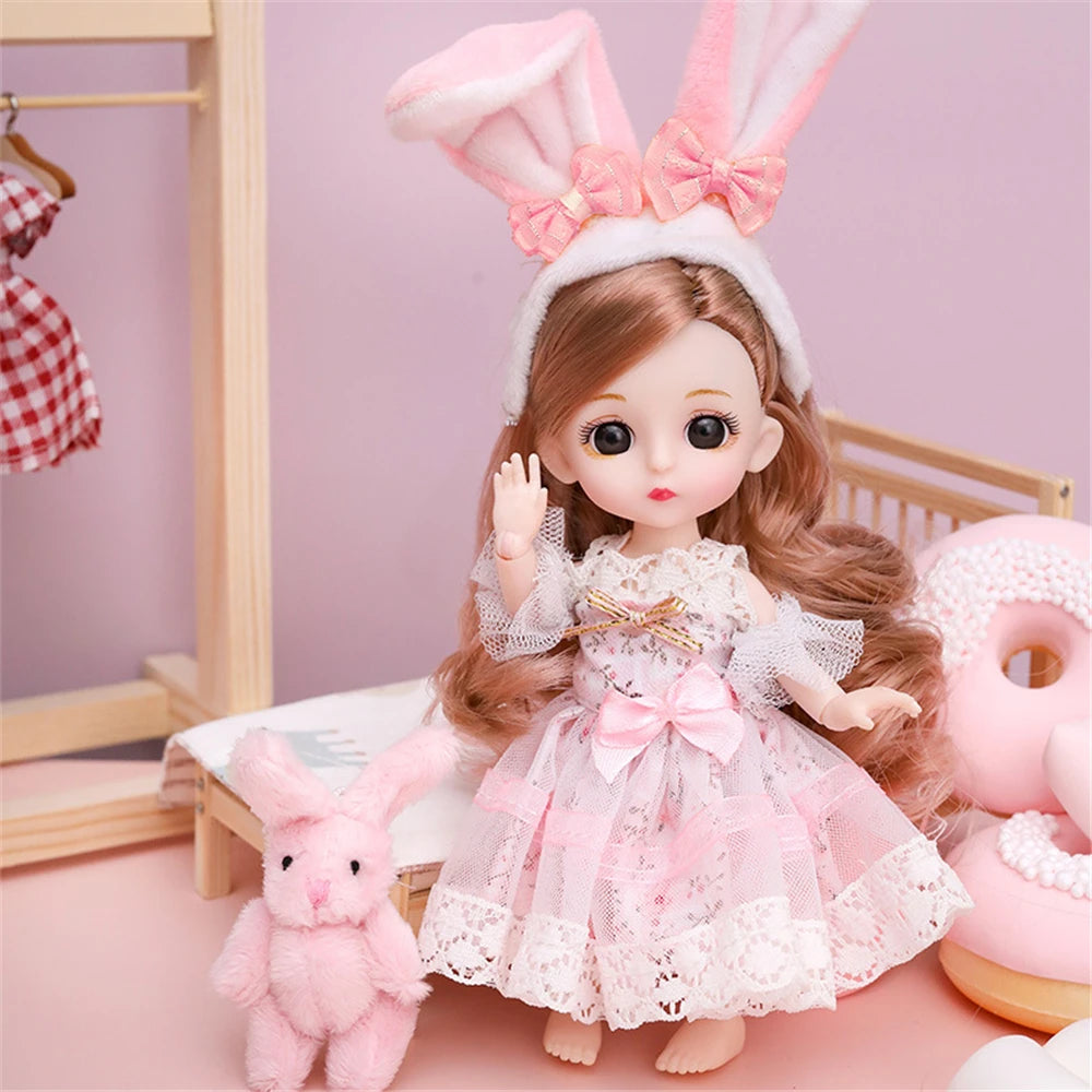 16cm Princess BJD 1/12 Doll with Clothes and Shoes Movable Joints Figure Model Collection Xmas Birthday Gift Toys for Baby Girl