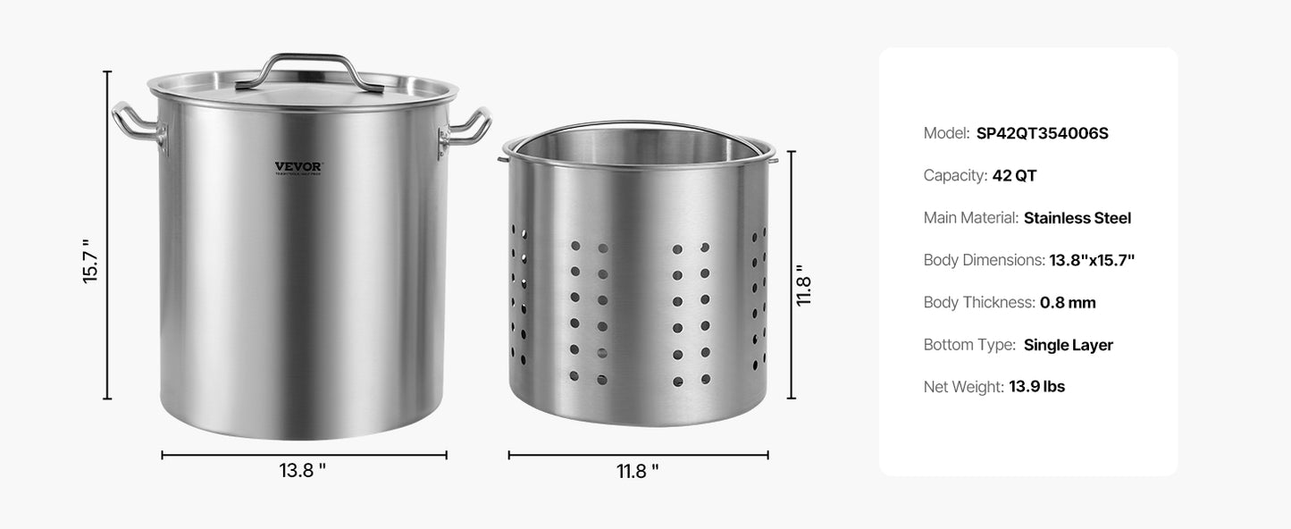 SucceBuy 42 Quart Stainless Steel Cookware Stockpot Commercial Cooking.