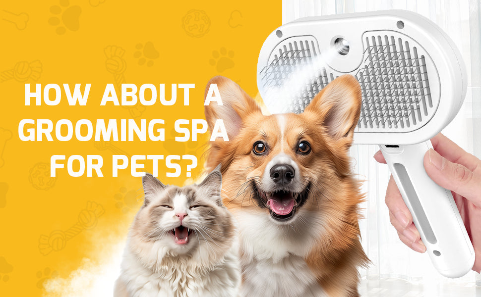 Steam brush for cats with self-cleaning function and steam jet that removes loose hair.