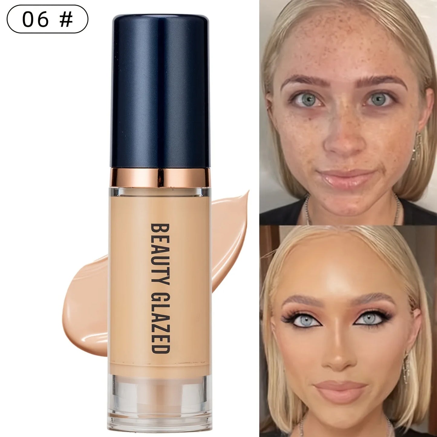 Beauty Glazed 6 Color Liquid Foundation Concealer  Natural Effect,