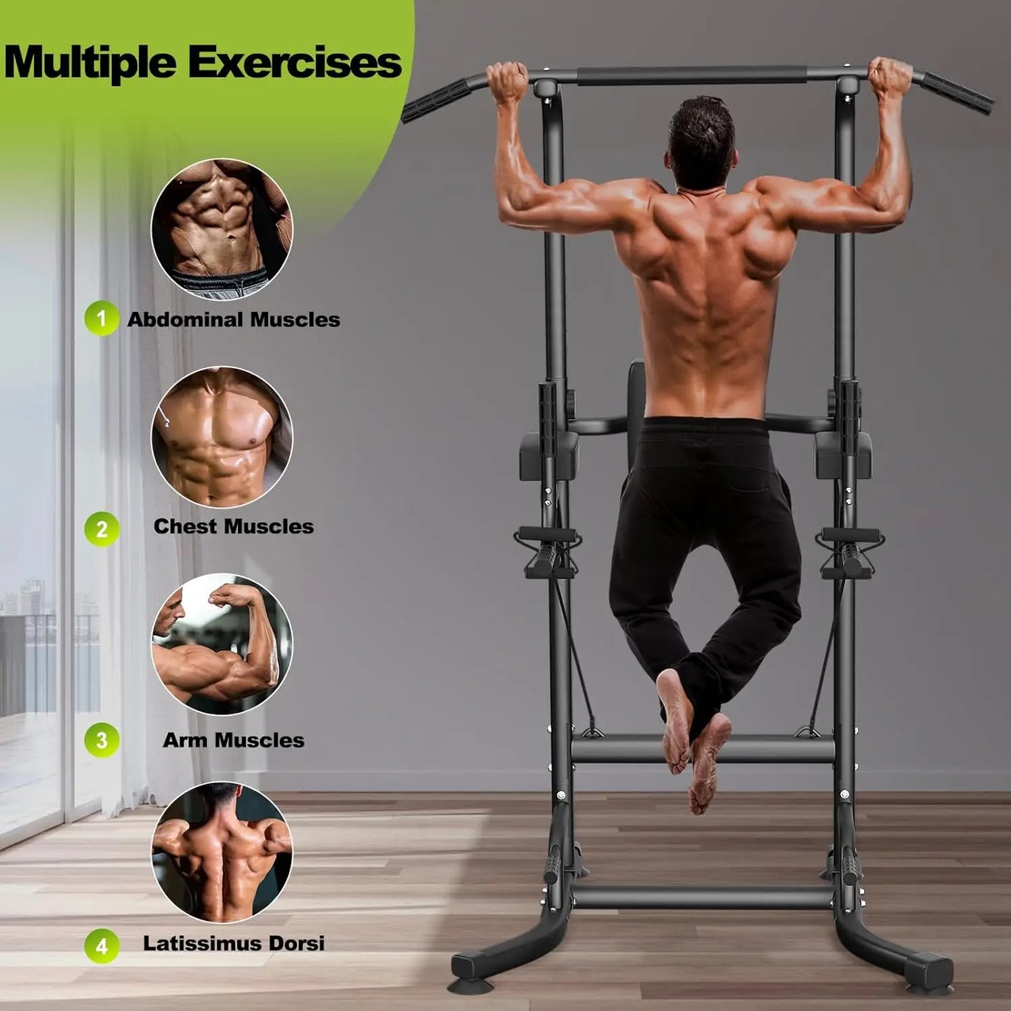 Power Tower Dip Station Pull Up Bar Multi-Function Power Tower Push Up Workout Abdominal Exercise for Home Gym Strength Training