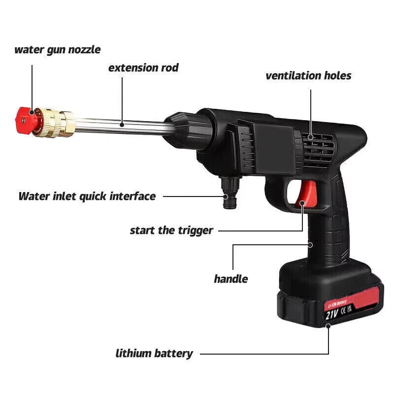 2 Batteries Portable Cordless Car Pressure Washer High Pressure Jet Water Washing Gun 1