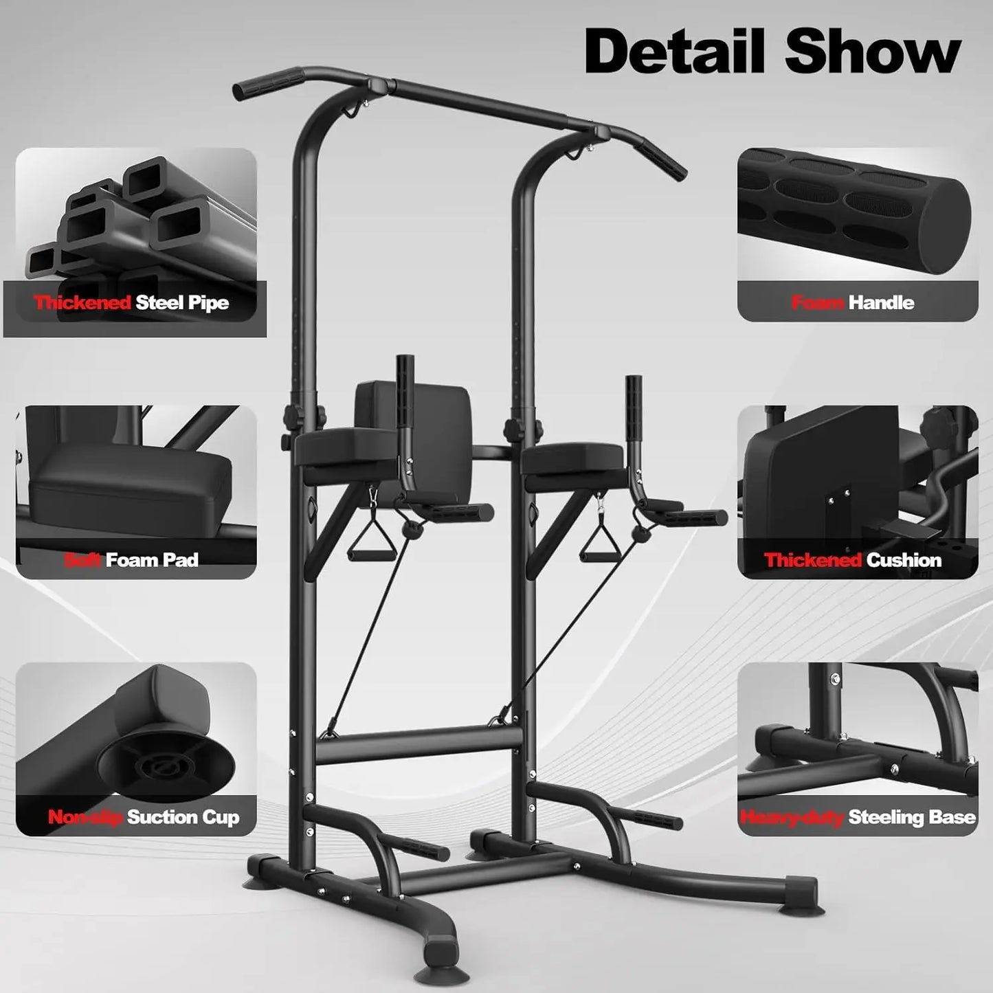 Power Tower Dip Station Pull Up Bar Multi-Function Power Tower Push Up Workout Abdominal Exercise for Home Gym Strength Training