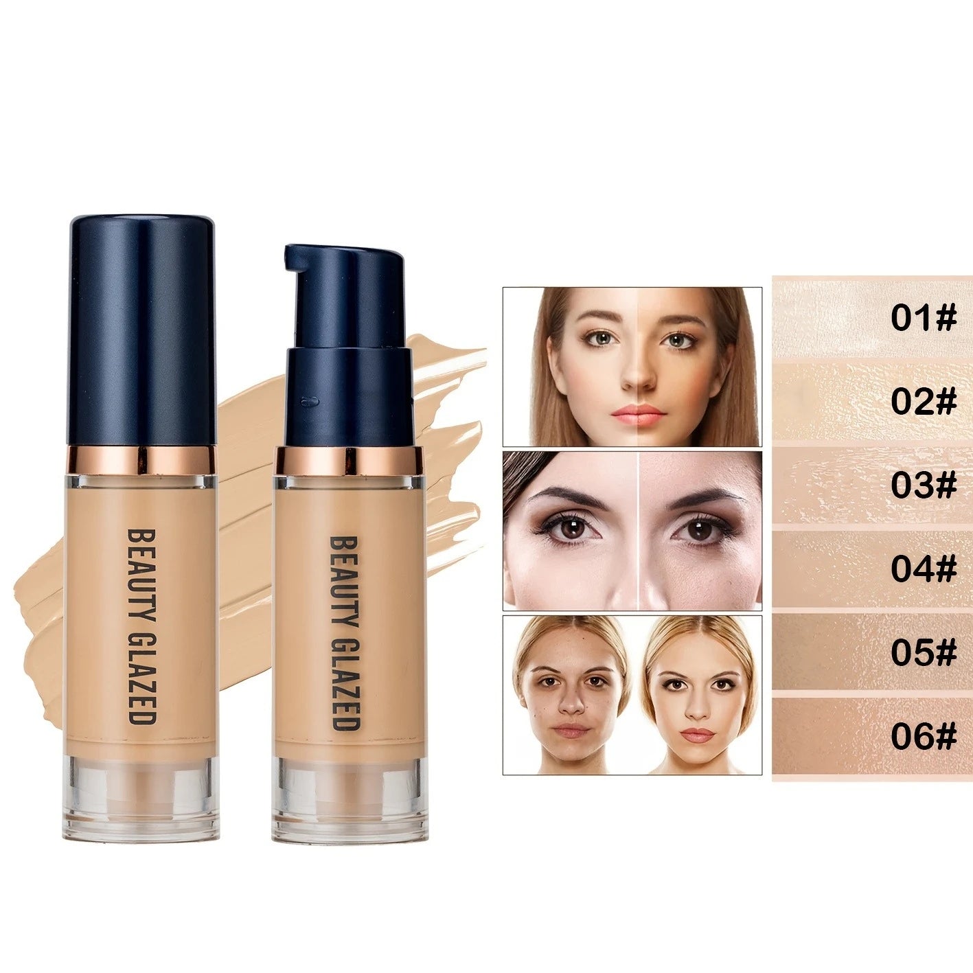 Beauty Glazed 6 Color Liquid Foundation Concealer  Natural Effect,