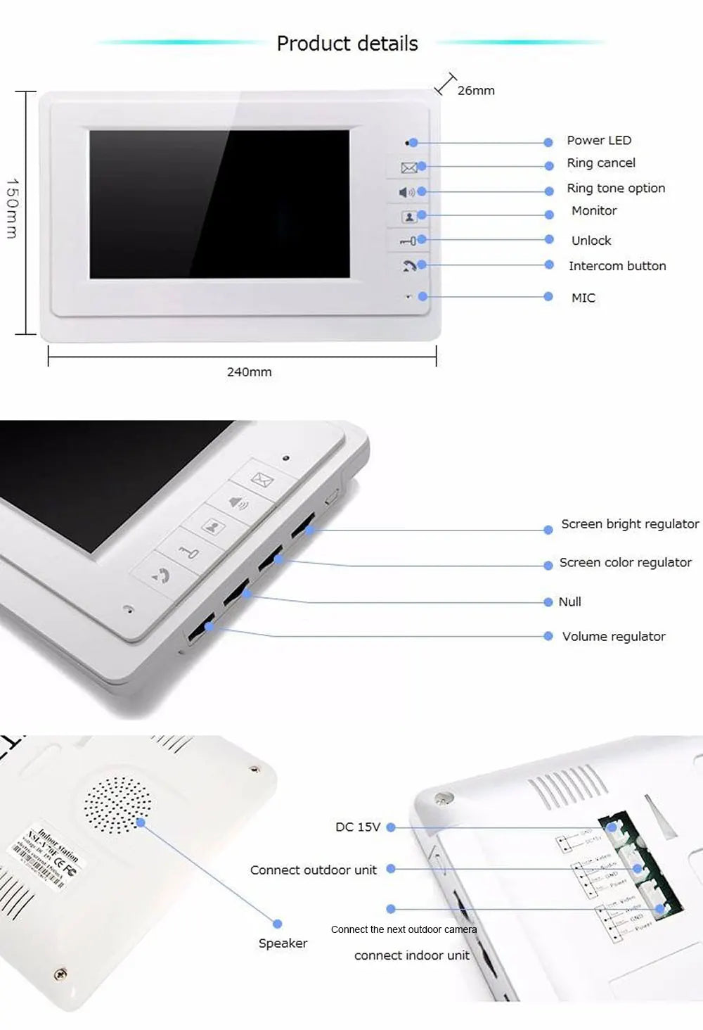7 Inch Color Video Door Phone doorbell RFID Access Control Camera System for 2/3/4Unit  multi apartments Intercom