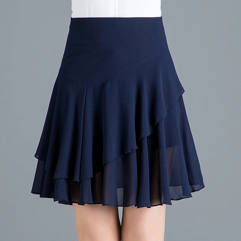 #1606 Summer Chiffon Skirts Womens Sexy Pleated Skirt Elastic Waist Casual Short A-line Skirts Female Black Red Blue