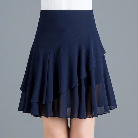 #1606 Summer Chiffon Skirts Womens Sexy Pleated Skirt Elastic Waist Casual Short A-line Skirts Female Black Red Blue