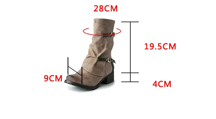 ZawsThia Winter women's military-style boot with buckle and low chunky heel.