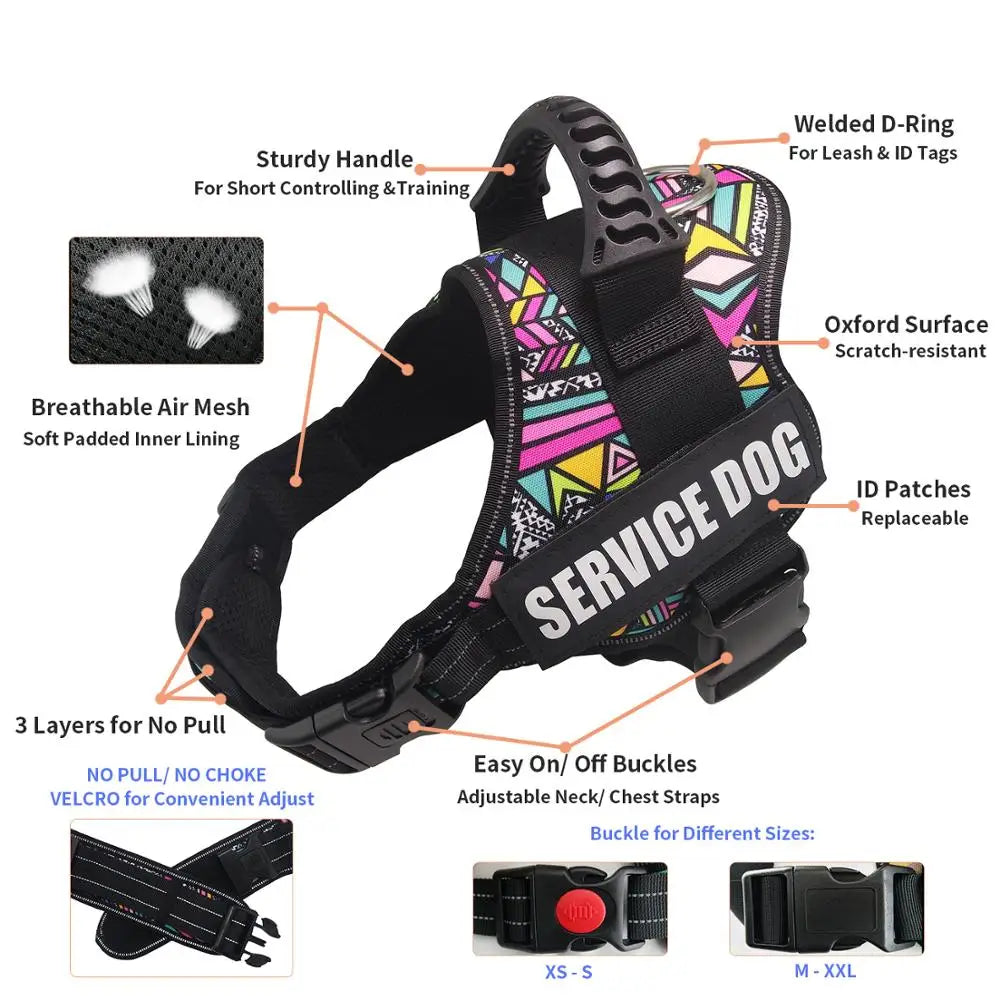 Walking Dog Harnesses Safety No-Pull Breathable Service Dog Vest Collar Adjustable Reflective Pet Harness With Outdoor Training