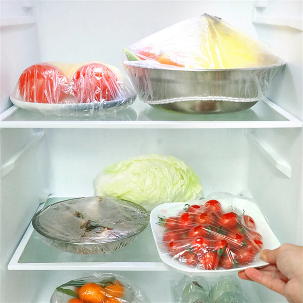 100pcs Reusable Disposable Food Wraps Self-Sealing Food Plastic Wraps Keep Food Fruit Fresh Clings Film for Kitchen Fridge