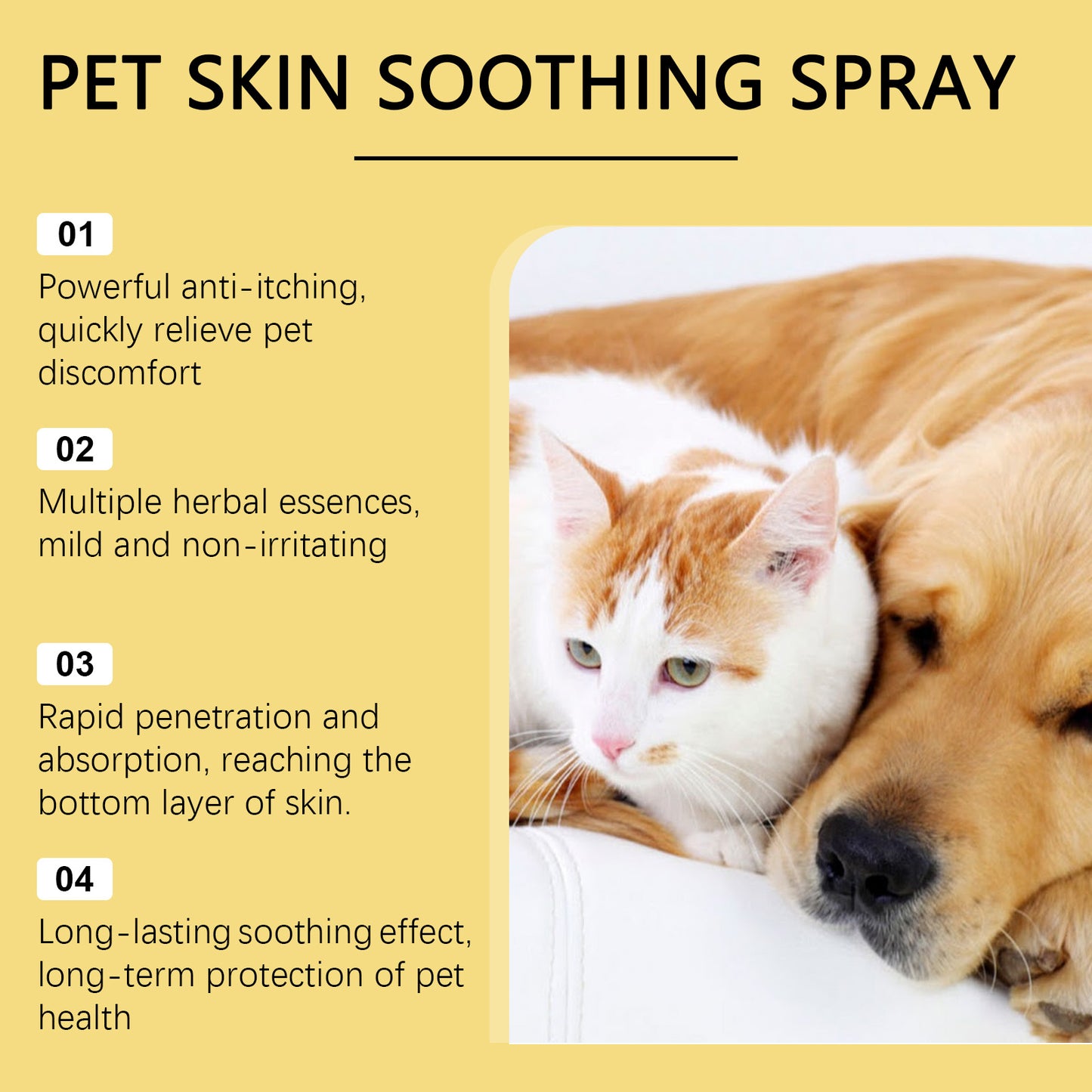 Spray for pet skin care. Relieves discomfort in dogs and cats.