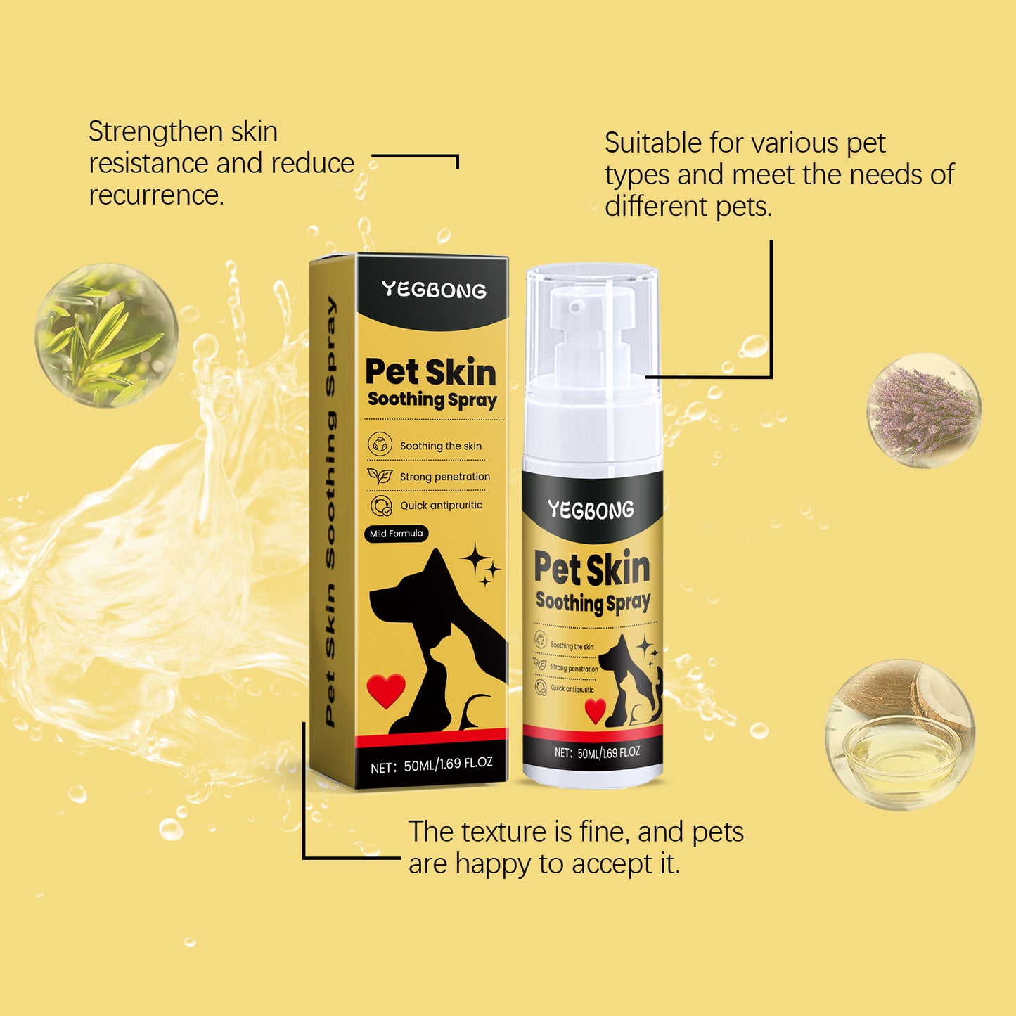 Spray for pet skin care. Relieves discomfort in dogs and cats.
