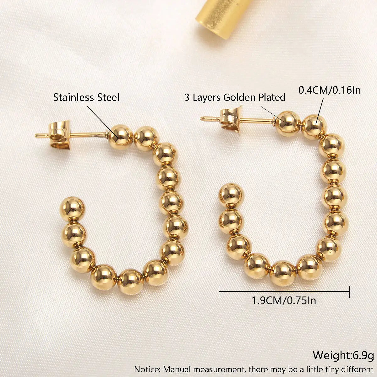 MHS.SUN Luxury Gold Plated Square Round Stainless Steel Hoop Earrings Cross Ball Beads Earring For Women Girls Wedding Jewelry