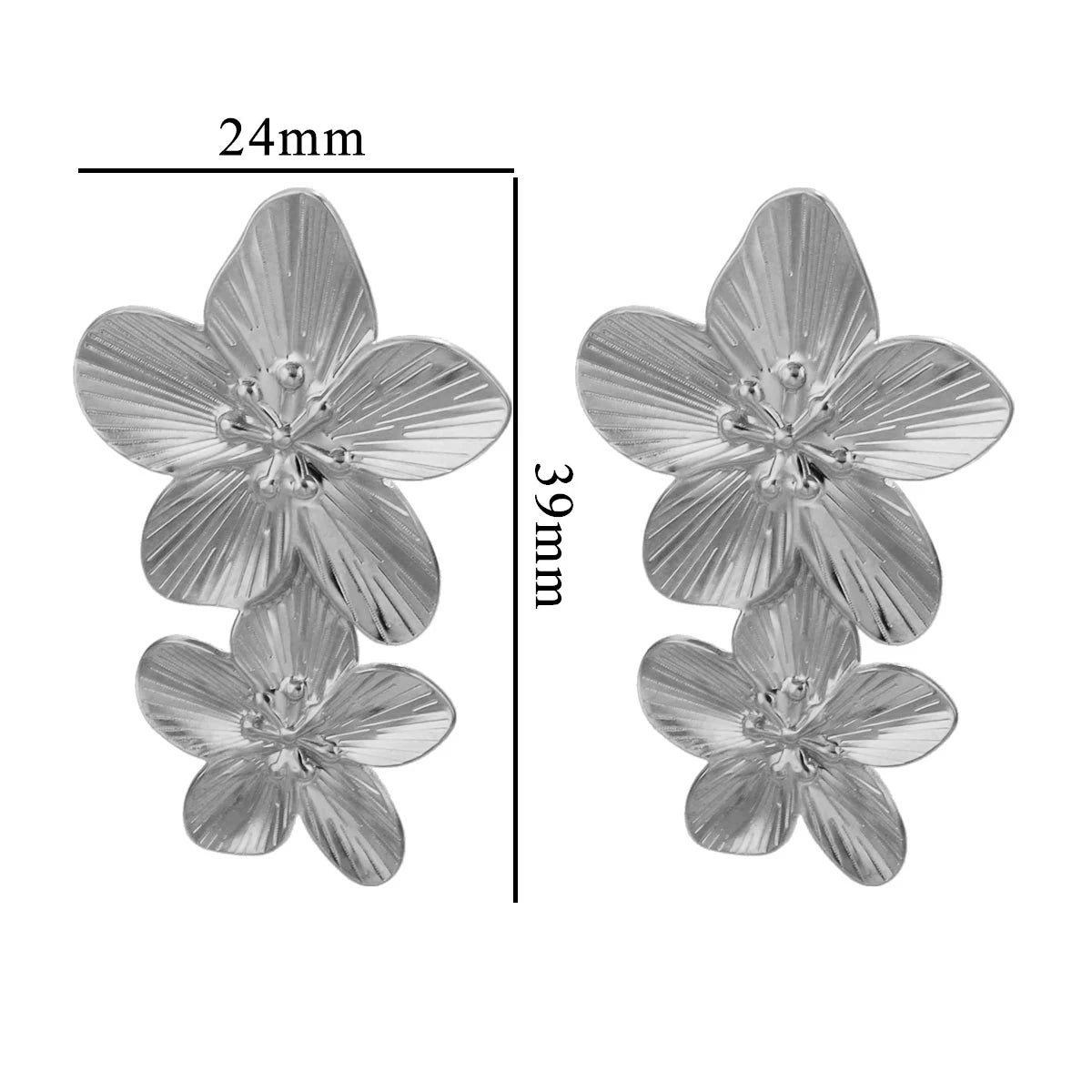 Stainless Steels Flower Earrings  Women Double Layers Statement Gold plated Earrings Fashion Large Hanging Stud Party Jewelry