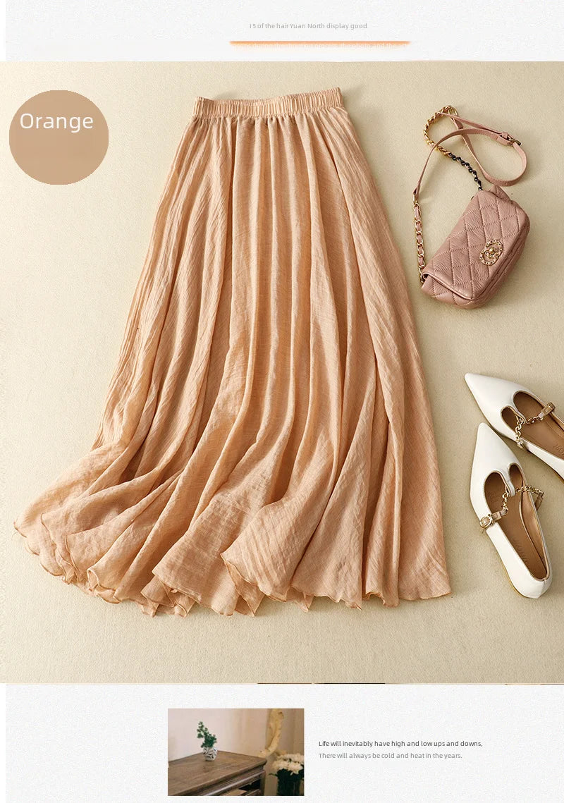 Slim Cotton Leaf Edge Double Layer Half Skirt Loose Waist.