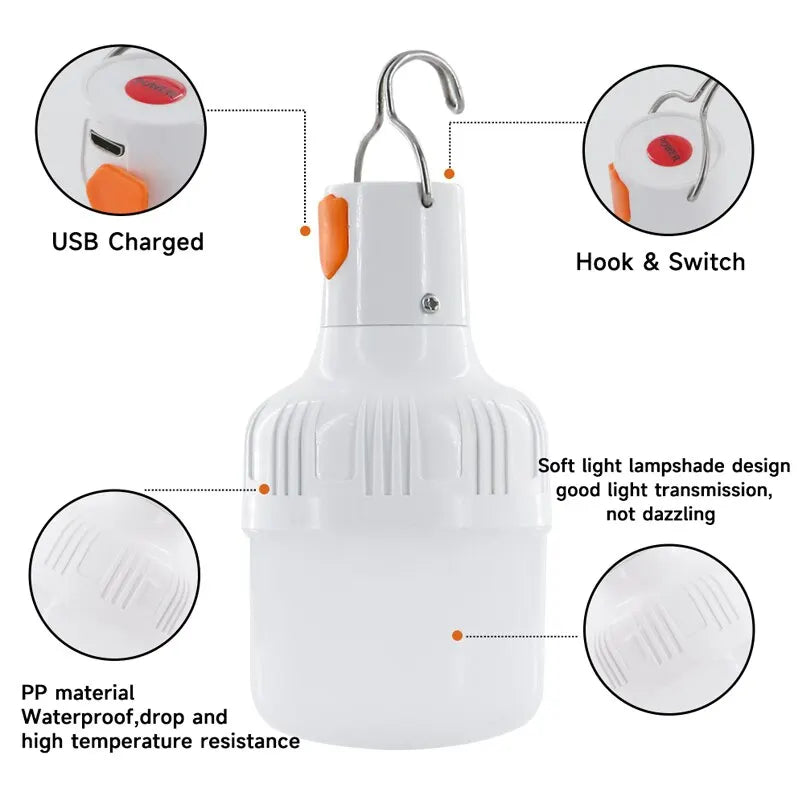 Rechargeable LED lamp, ideal for emergencies.