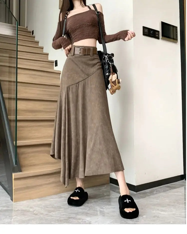 Women Clothing Autumn Korean Fashion Vintage High Waist.