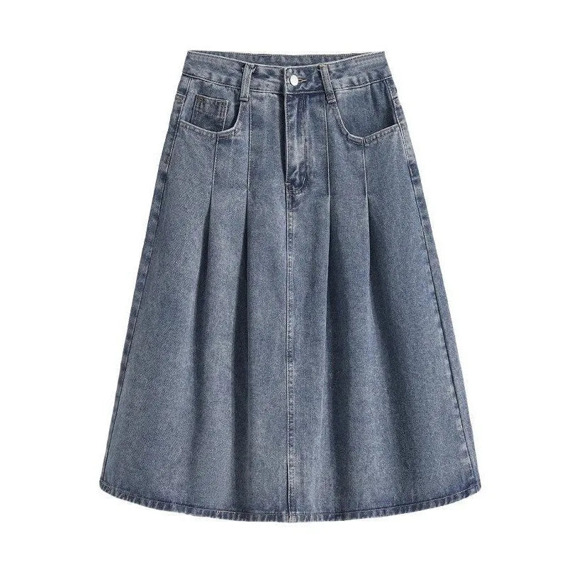 High Waist A- Line Midi Skirt Denim.