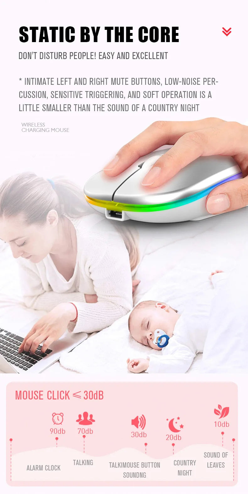 Rechargeable Bluetooth wireless mouse with USB connection.