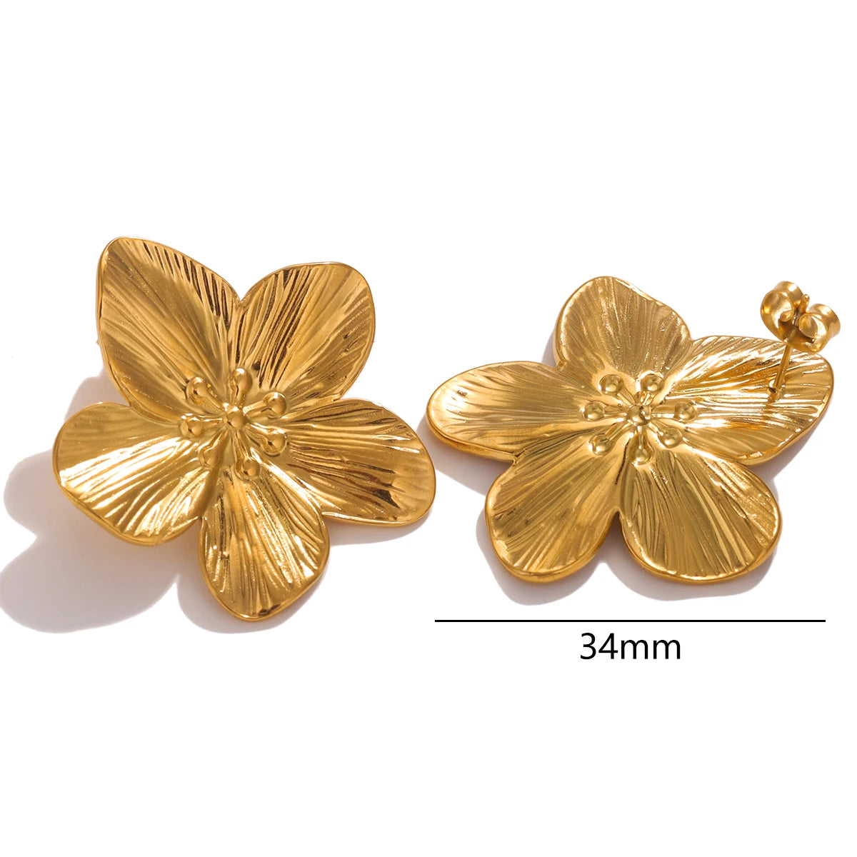 Stainless Steels Flower Earrings  Women Double Layers Statement Gold plated Earrings Fashion Large Hanging Stud Party Jewelry
