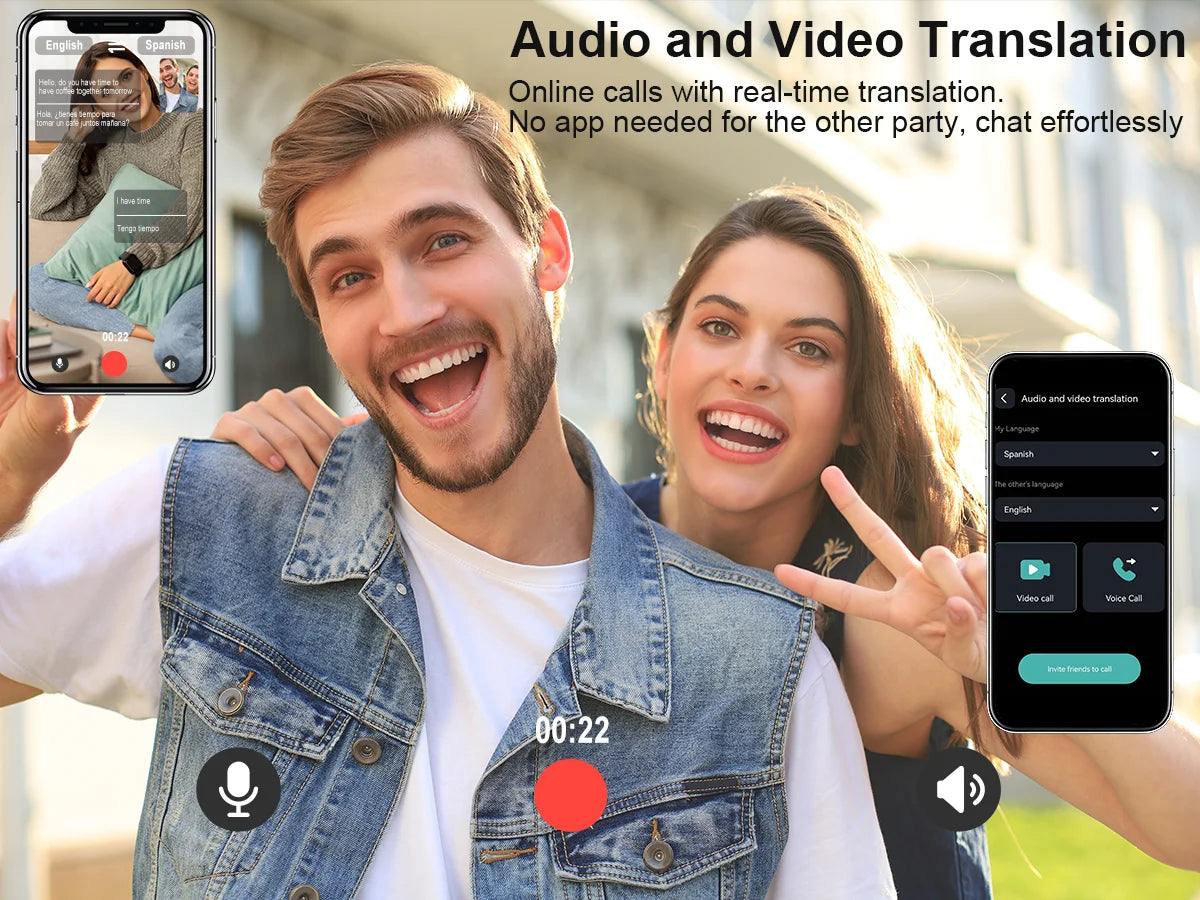 KOUO Open Bluetooth headphones with real-time translation for 164 languages.