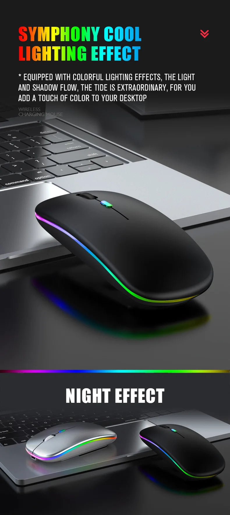 Rechargeable Bluetooth wireless mouse with USB connection.