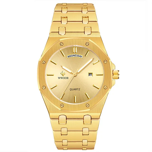 WWOOR Luxury Men Watch Business Quartz Clock Date Luminous Men's Watches Stainless Steel Waterproof Wristwatch Relogio Masculino
