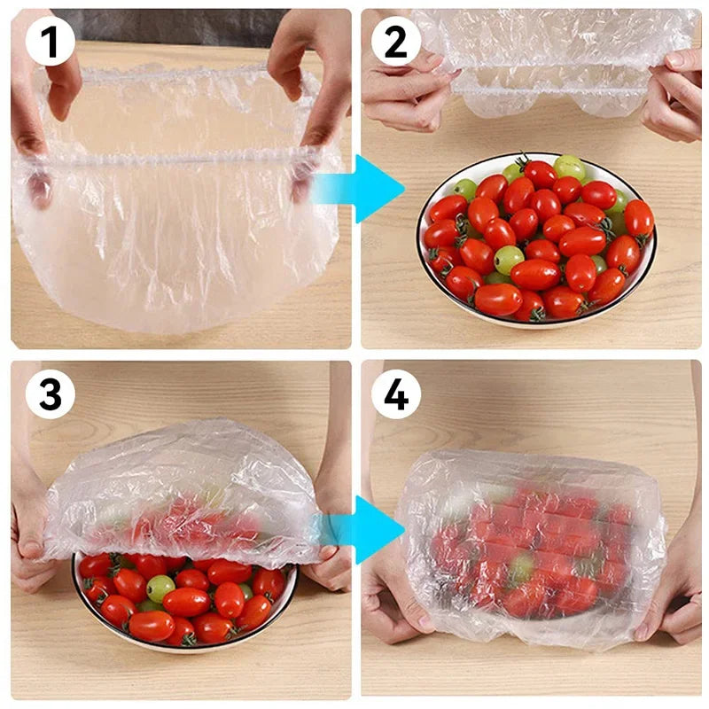 50-1000pcs Disposable Food CoverPlastic Wrap Elastic Food Lids For Fruit Bowls Cups Caps Storage Kitchen Fresh Keeping Saver Bag