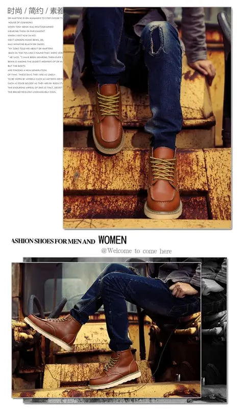 Men's High-Top Leather Motorcycle Boots Ankle Fashion Shoes Autumn Winter