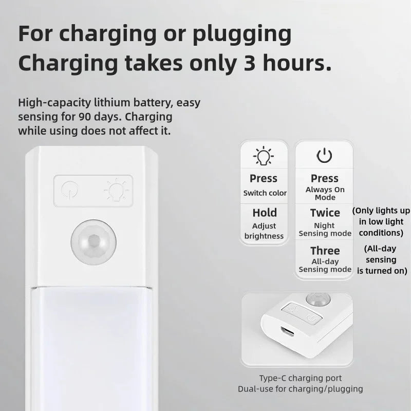 10-50cm LED Motion Sensor Light Night Wireless Lamp USB Battery