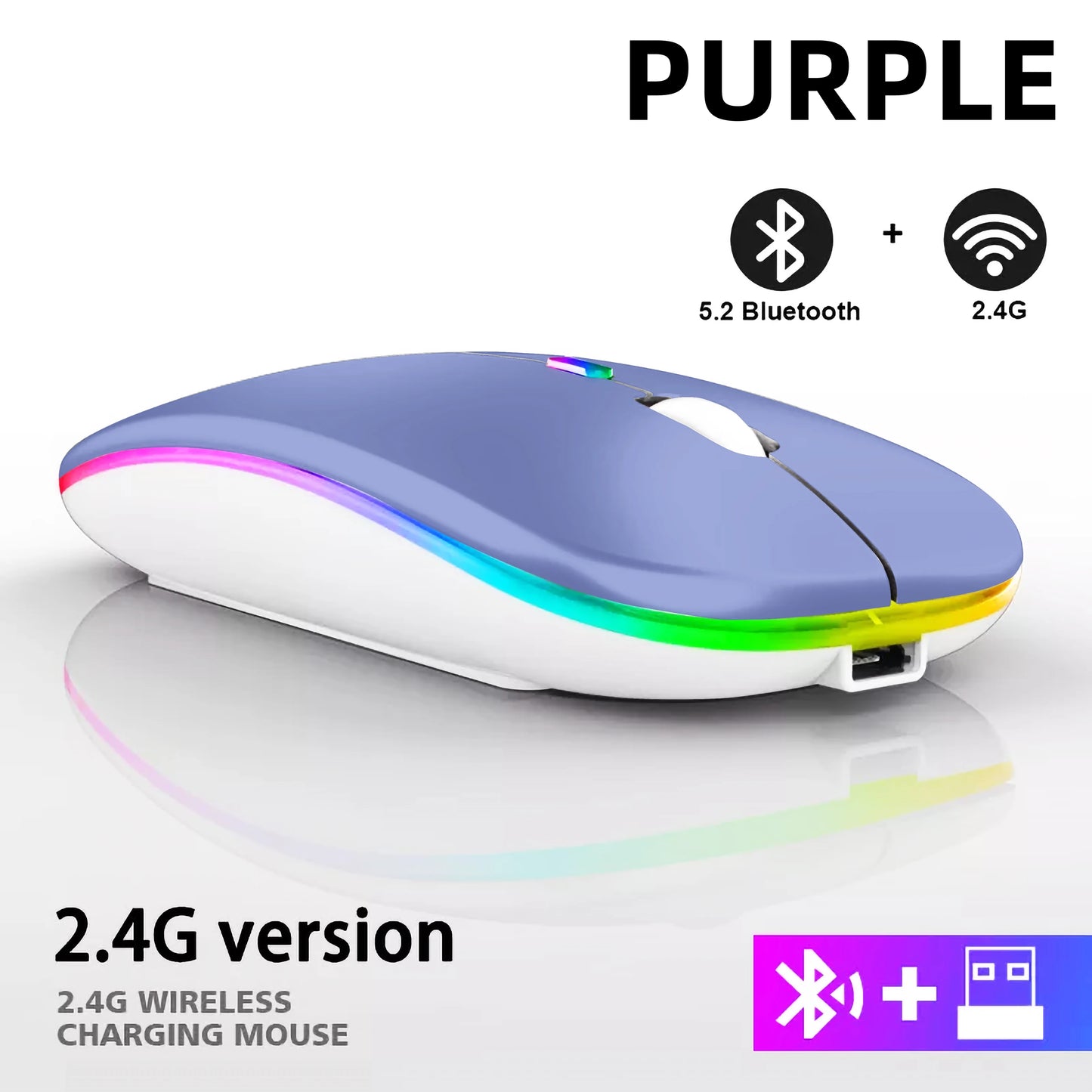 Rechargeable Bluetooth wireless mouse with USB connection.