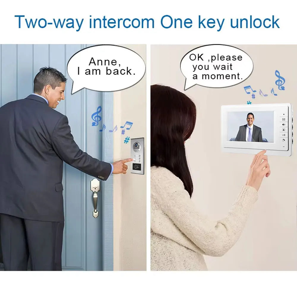 2/3 Unit Home 7 inch Video Doorbell Metal Outdoor Camera Video Doorphone Intercom System RFID Unlock for Apartments Residential