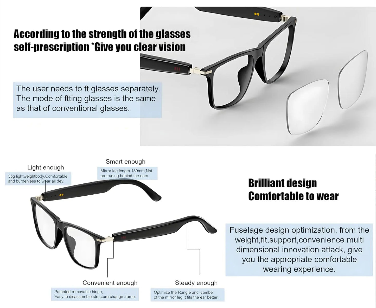 AI smart translation glasses, supporting real-time  translation in 164 languages,