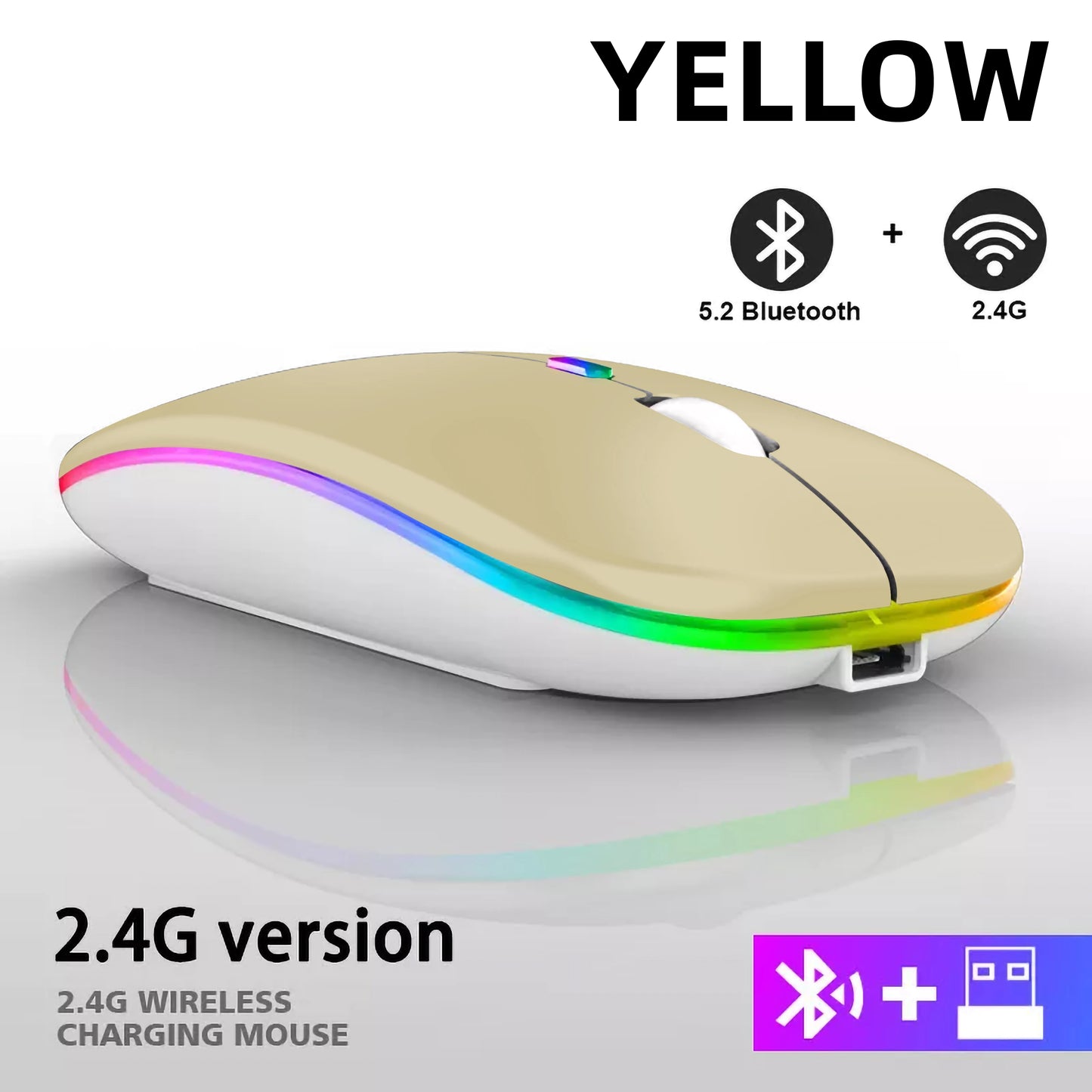 Rechargeable Bluetooth wireless mouse with USB connection.