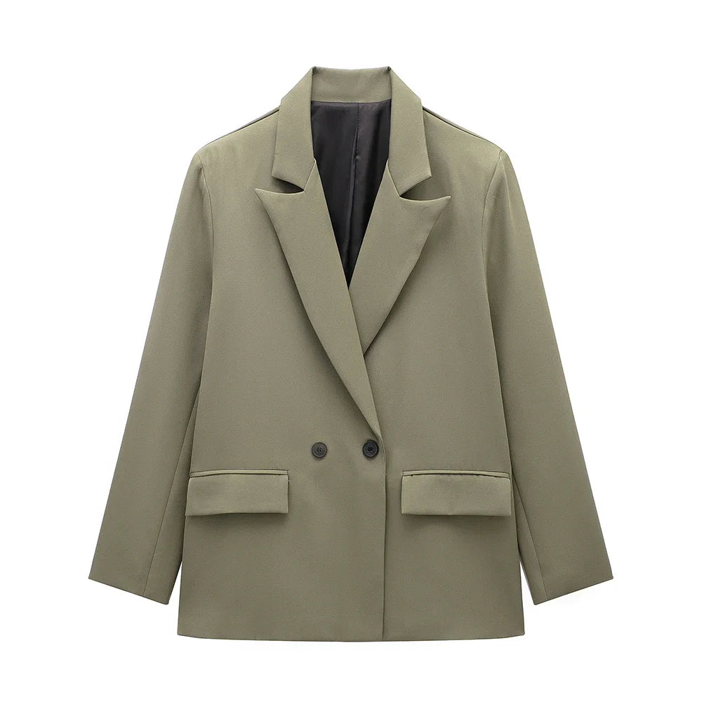 Willshela Women Fashion With Pockets Solid Double Breasted Blazer.