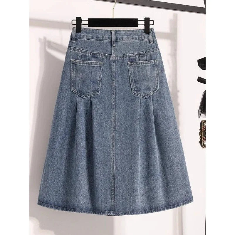 High Waist A- Line Midi Skirt Denim.
