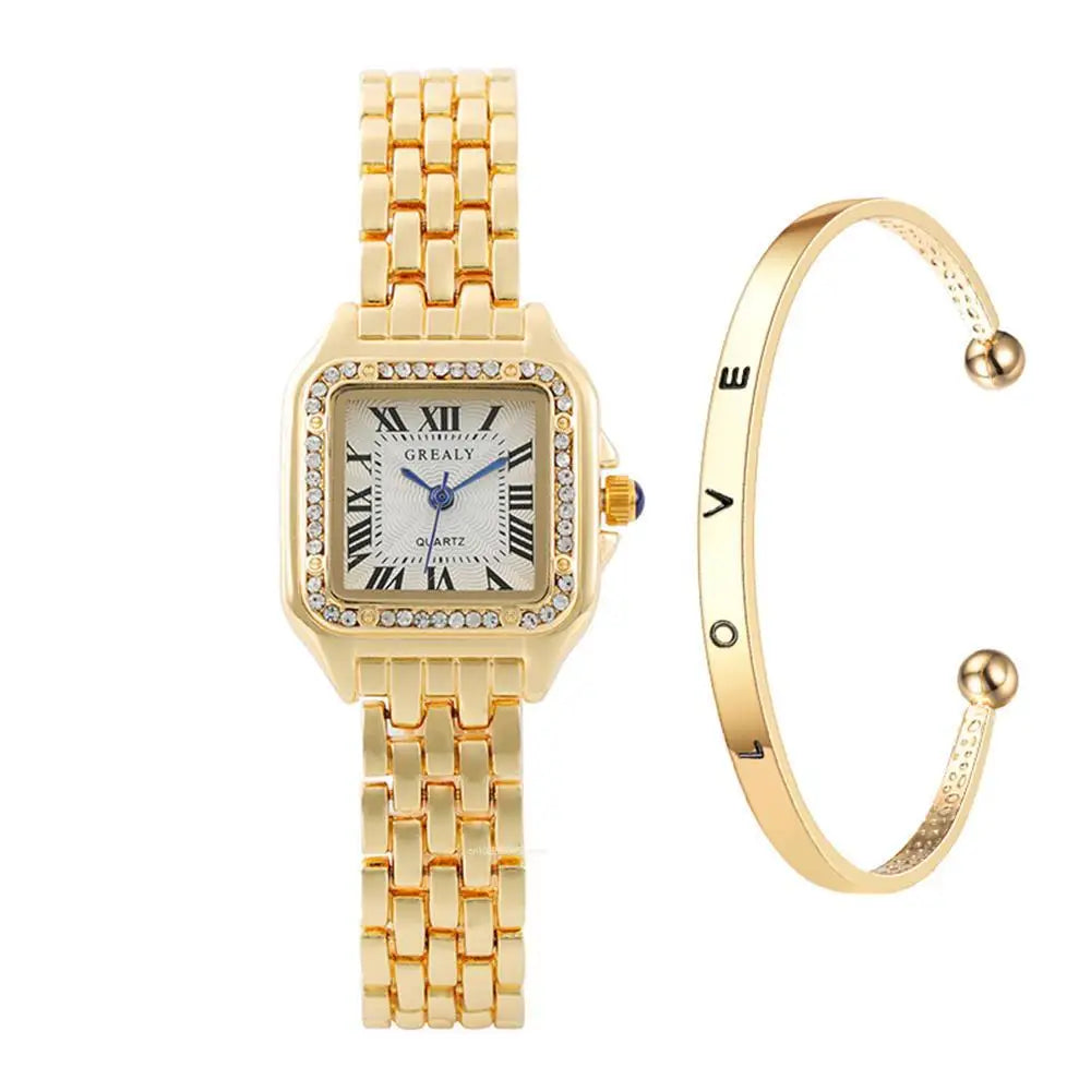 Luxury Brand Watches Fashion Roman Diamond-set Waterproof Women Watch Business Stainless Steel No Fading Gold Strap Gift Clock