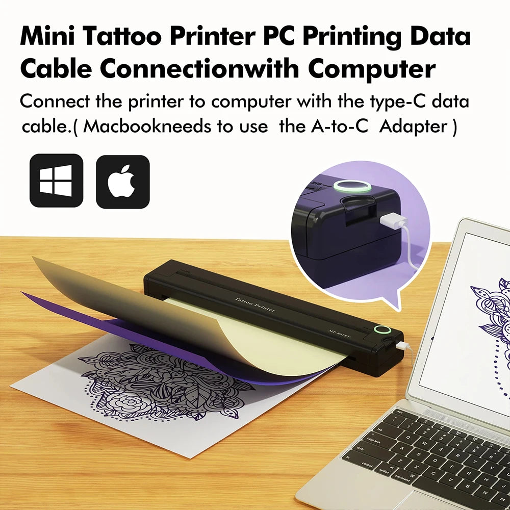 Mini Portable A4 Thermal Printer Multifunctional Bluetooth Tattoo Printer HD Printing Tattoo Machine Document A4 Paper Printer
