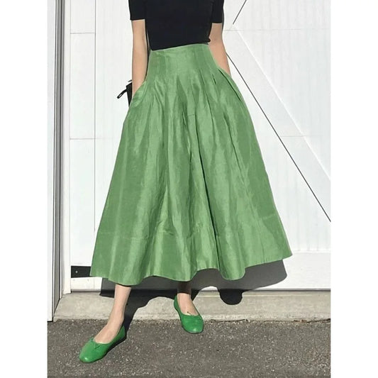 French elegant retro green umbrella skirt, temperament .